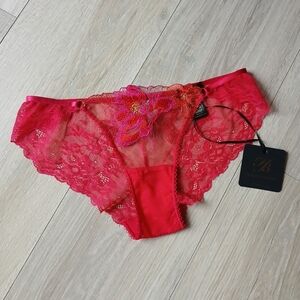 NEW with tags Honey Birdette XS Christine red floral embroidered gem brief panty